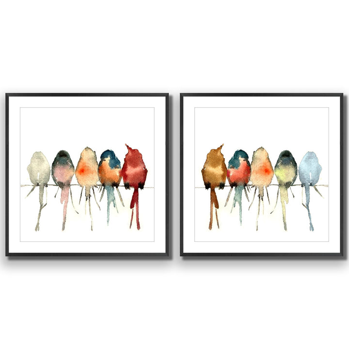 Watercolour Birds on Branch Perfect Pairs Wall Art