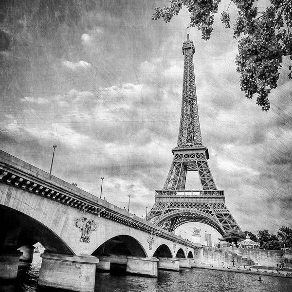 Antique Eiffel Tower, Black and White (square) Wall Art