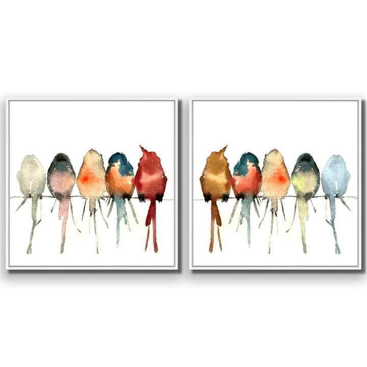 Watercolour Birds on Branch Perfect Pairs Wall Art