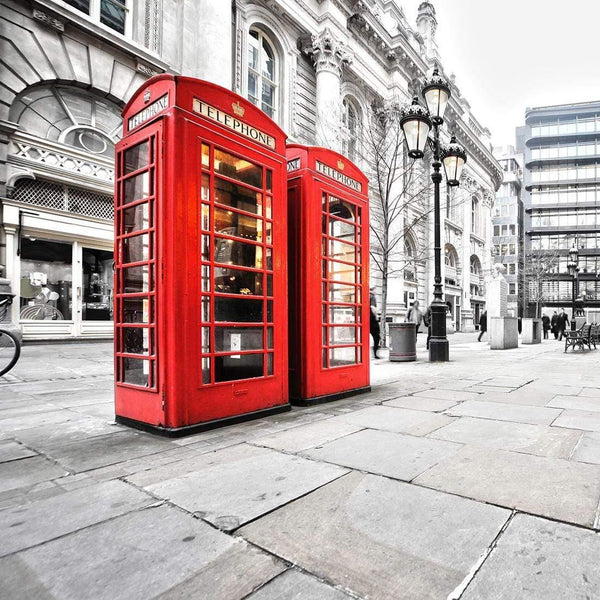 London Red Phone Booths (square) Wall Art