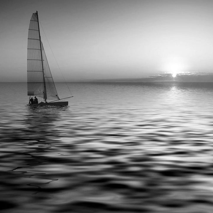 Lonely Yacht, Black and White (Square) Wall Art