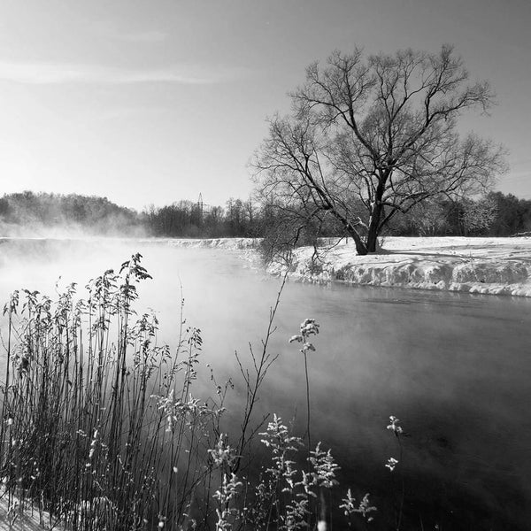 Steamy Lake, Black and White (Square) Wall Art
