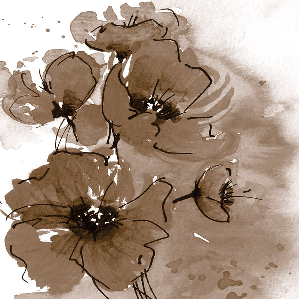 Abstract Poppies, Sepia (Square)