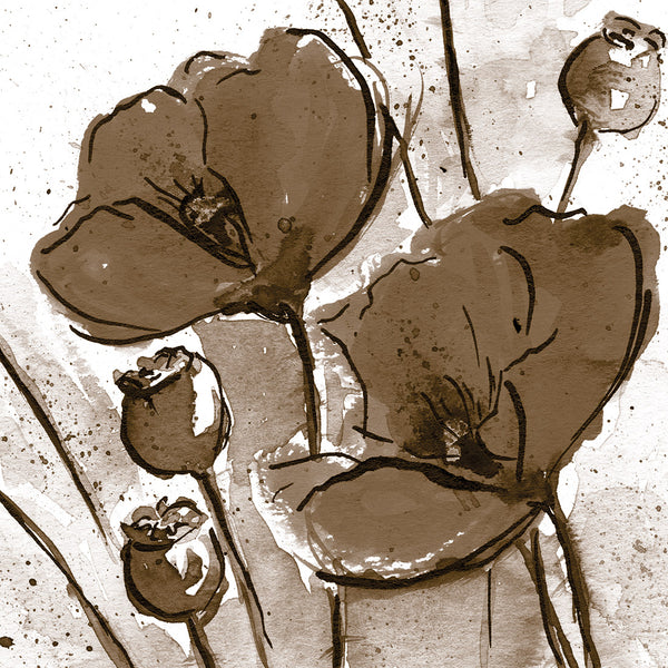 Abstract Poppy Stems, Sepia (Square)