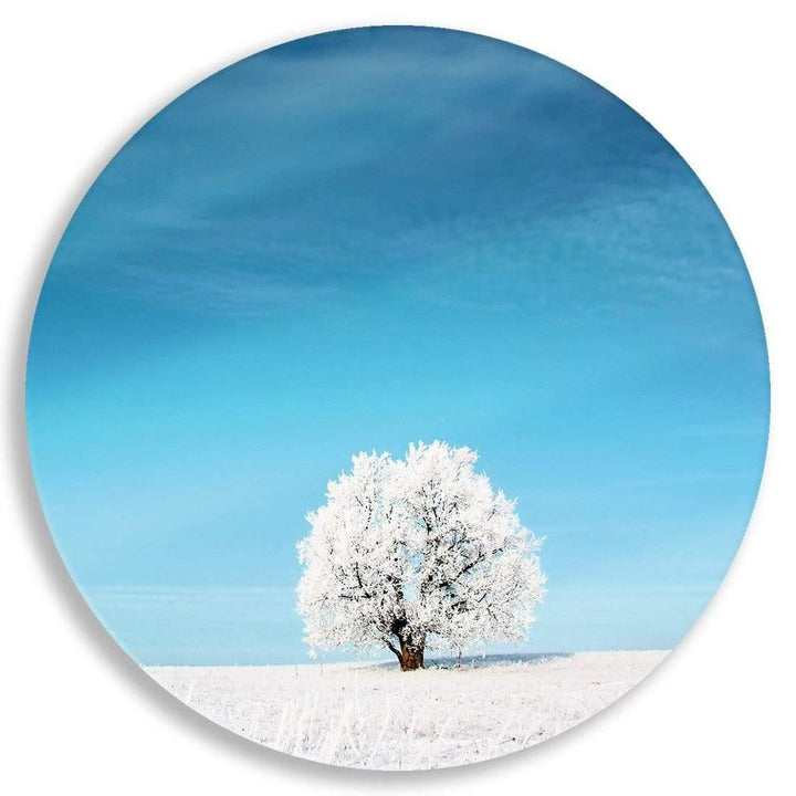 Lonely Snow Tree Circle Acrylic Glass Wall Art