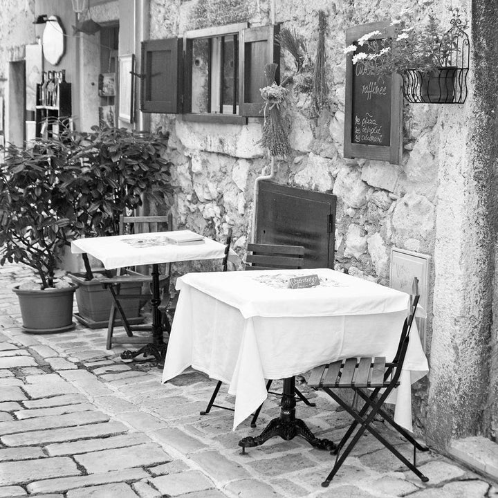Street Cafe, Black and White (Square) Wall Art