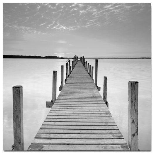 Sunset Pier, Black and White (Square) Wall Art