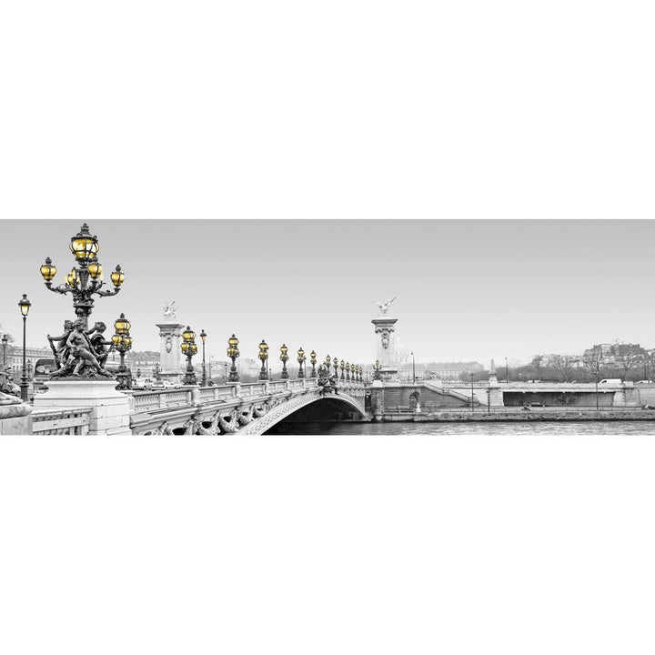Paris Bridge, Black and White with lights (long) Wall Art