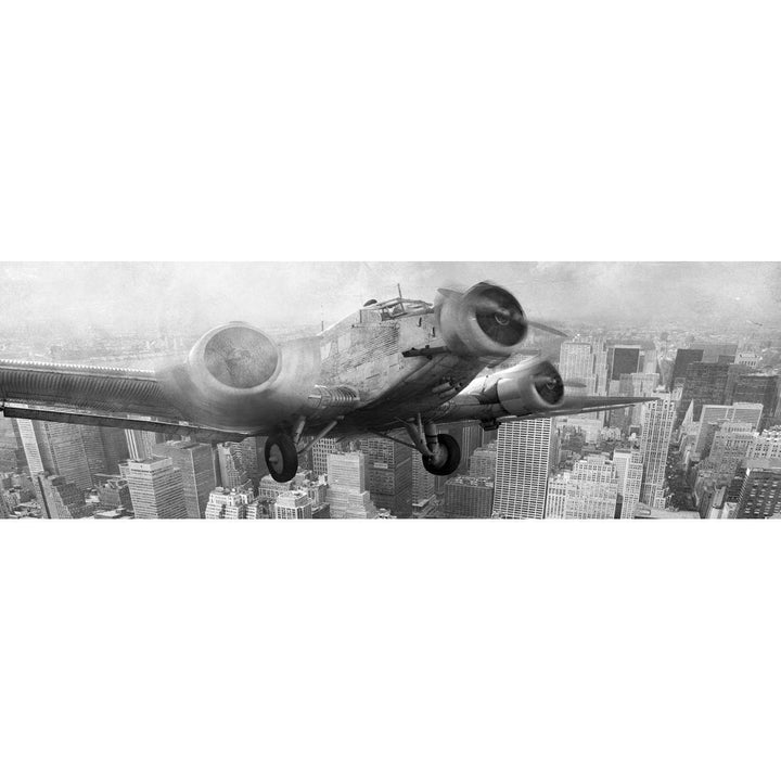 Vintage Plane over Manhattan, Black and White (long) Wall Art