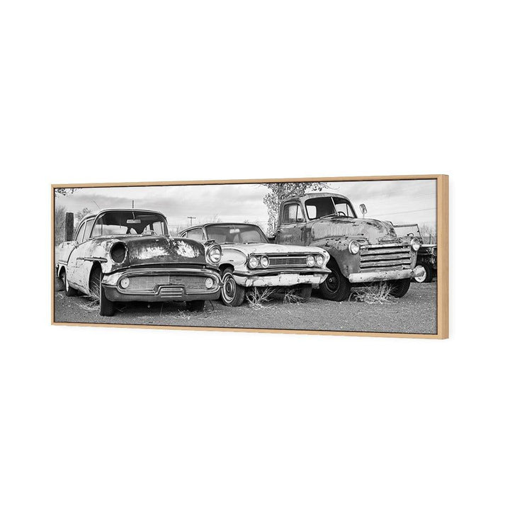 Row of Rusty Cars, Black and White (long) Wall Art