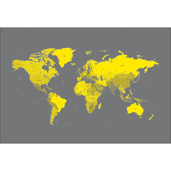 World Map, Yellow Grey