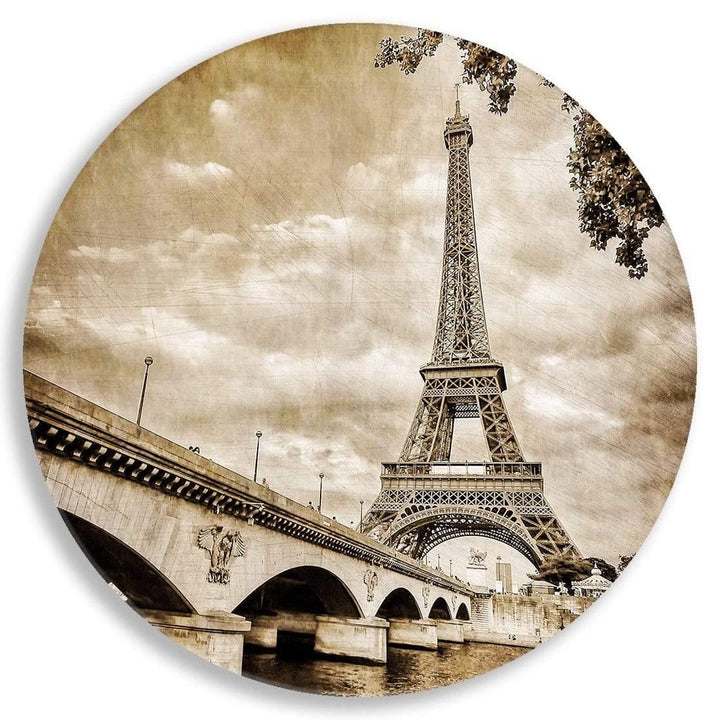 Antique Eiffel Tower Circle Acrylic Glass Wall Art