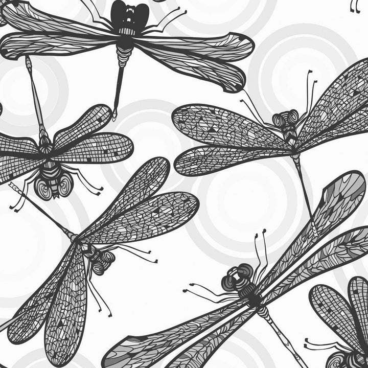 Mosaic Dragonflies, Black and White (square) Wall Art
