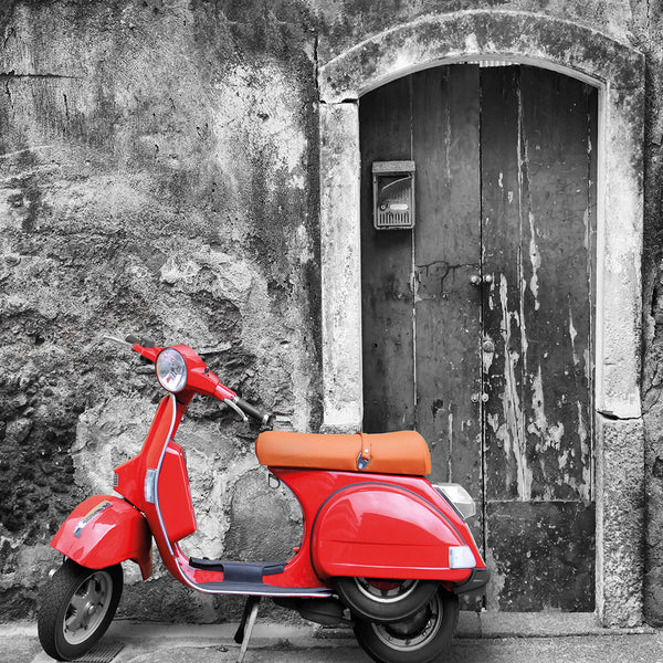 Vintage Door and Scooter, Black and White (square)