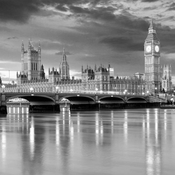London River Reflections, Black and White (square) Wall Art