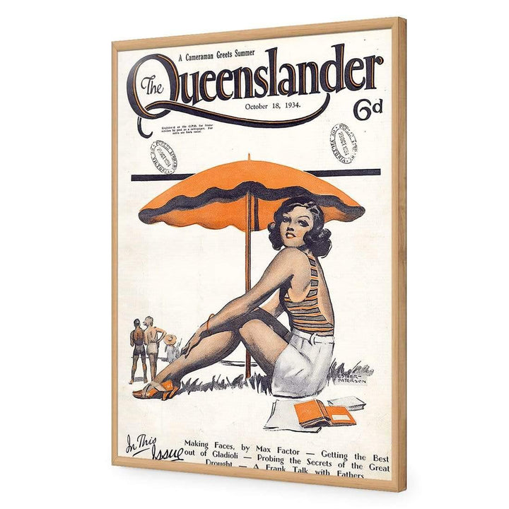 Queenslander Orange Umbrella Girl, Original Wall Art