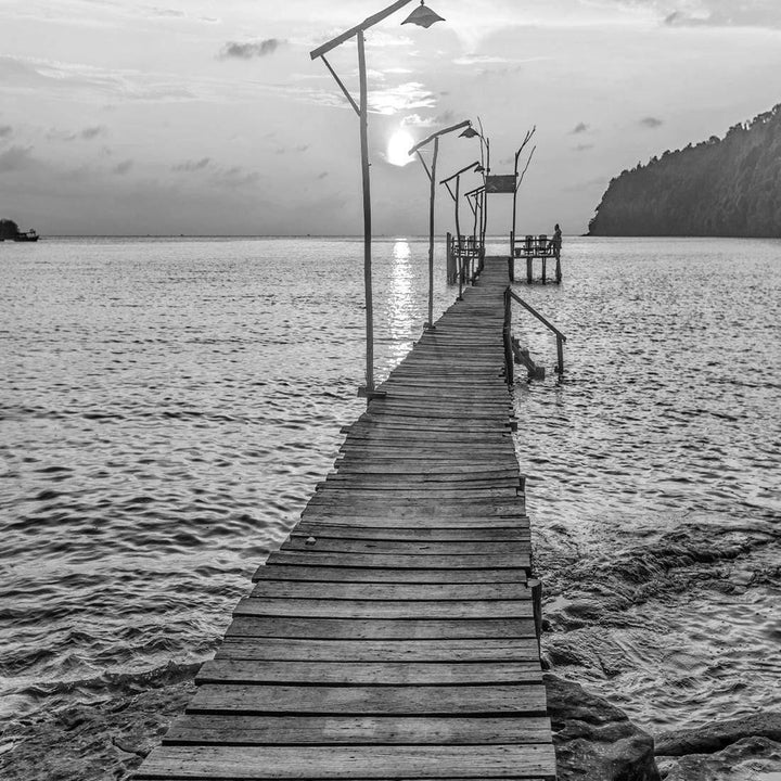 Old Wooden Jetty, Black and White (square) Wall Art