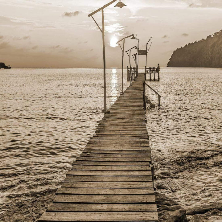 Old Wooden Jetty, Sepia (square) Wall Art