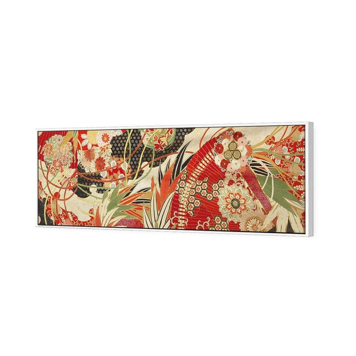 Japanese Fabric Red Flowers and Fans Wall Art