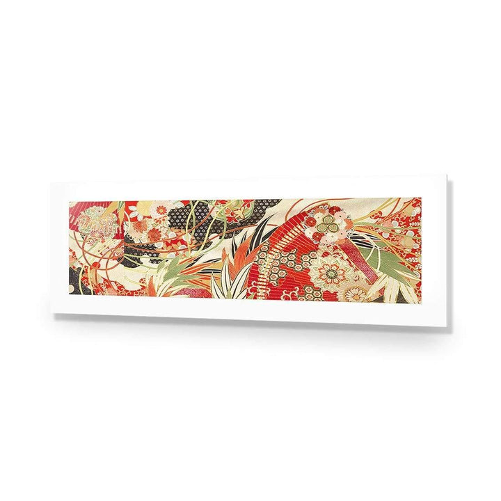 Japanese Fabric Red Flowers and Fans Wall Art
