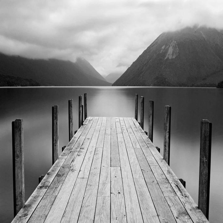 Tranquil Jetty, Black and White (square) Wall Art