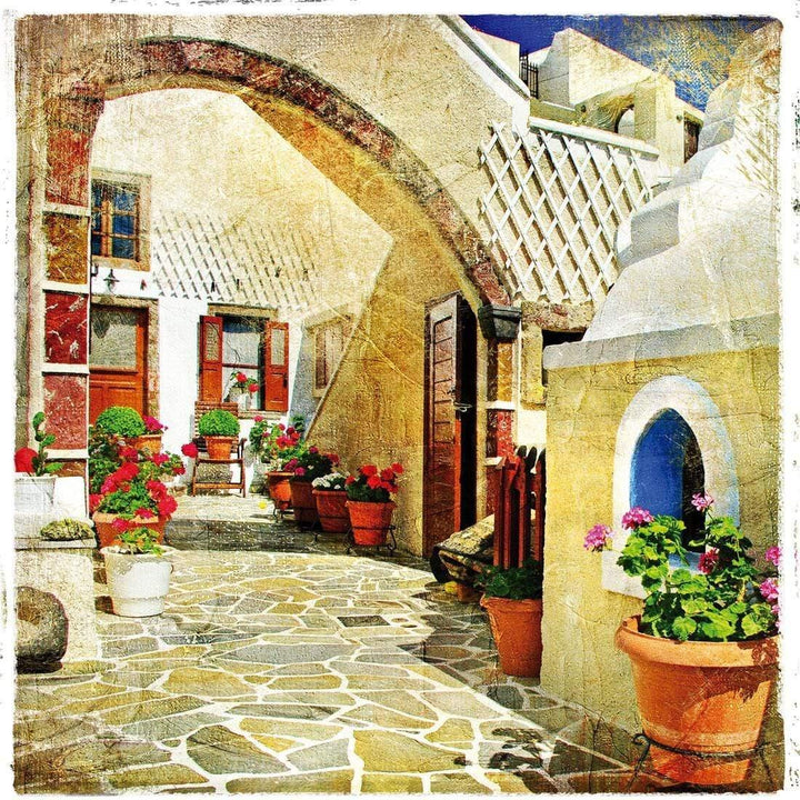Courtyard of Santorini (square) Wall Art