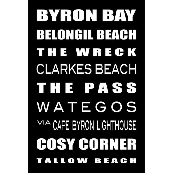 Bus Scroll Byron Bay Black and White Wall Art