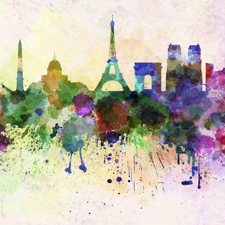 Paris Skyline, Watercolour (square) Wall Art