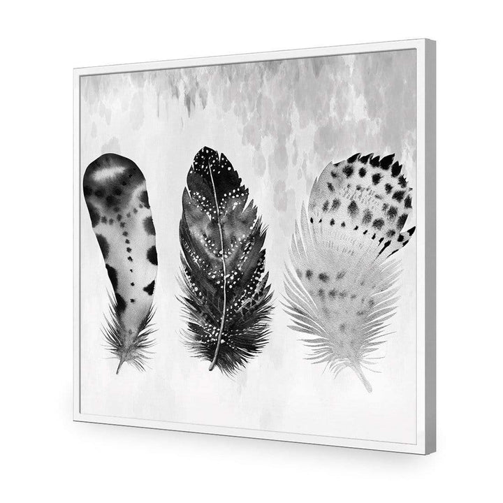 Boho Feathers, Black and White (square) Wall Art