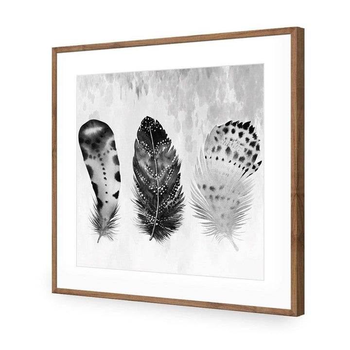 Boho Feathers, Black and White (square) Wall Art