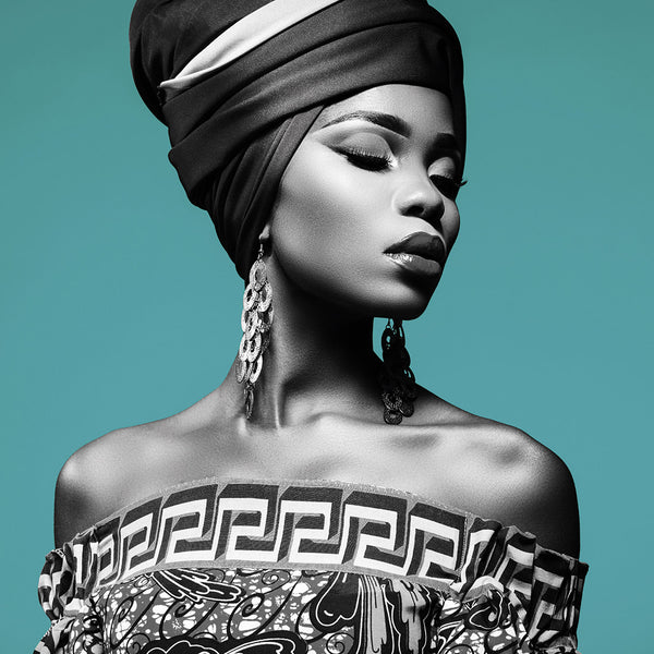 African Elegance, Black and White Teal (square)