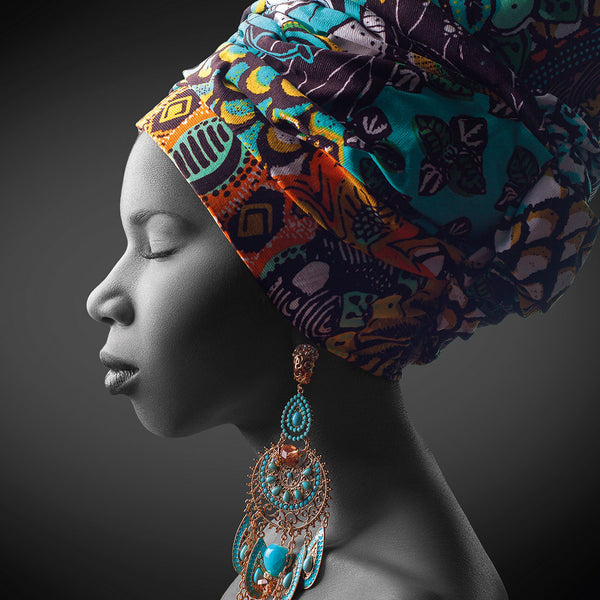 African Pose, Black and White with Colourful Accents (square)