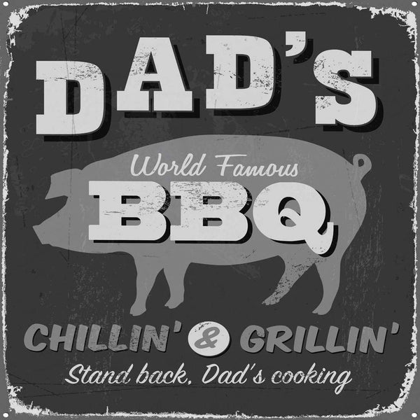 Dad's BBQ, Black and White (Square) Wall Art