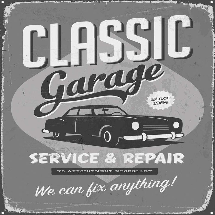 Classic Garage, Black and White (Square) Wall Art