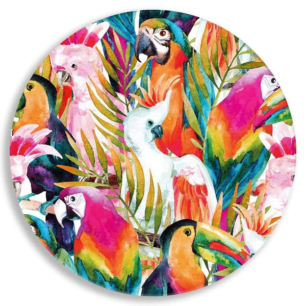 Parrots and Palms Circle Acrylic Glass Wall Art