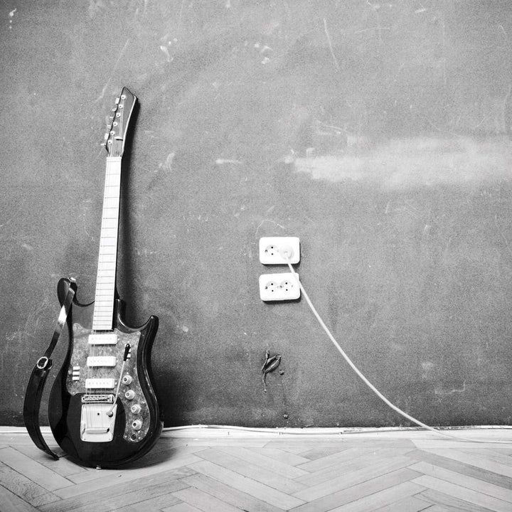 Vintage Guitar, Black and White (Square) Wall Art