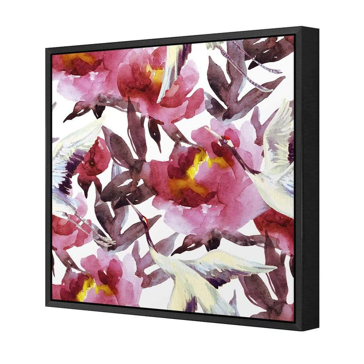 Cranes On Floral (Square) Wall Art