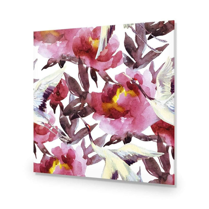 Cranes On Floral (Square) Wall Art