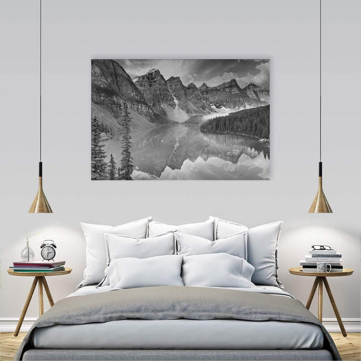 Canadian Lake Reflection, Black and White (Landscape) Wall Art