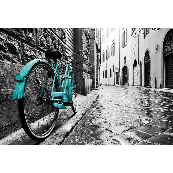 Retro Bike on Cobbles, Blue Wall Art