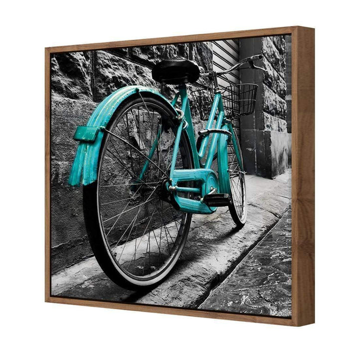 Retro Bike on Cobbles, Blue (Square) Wall Art