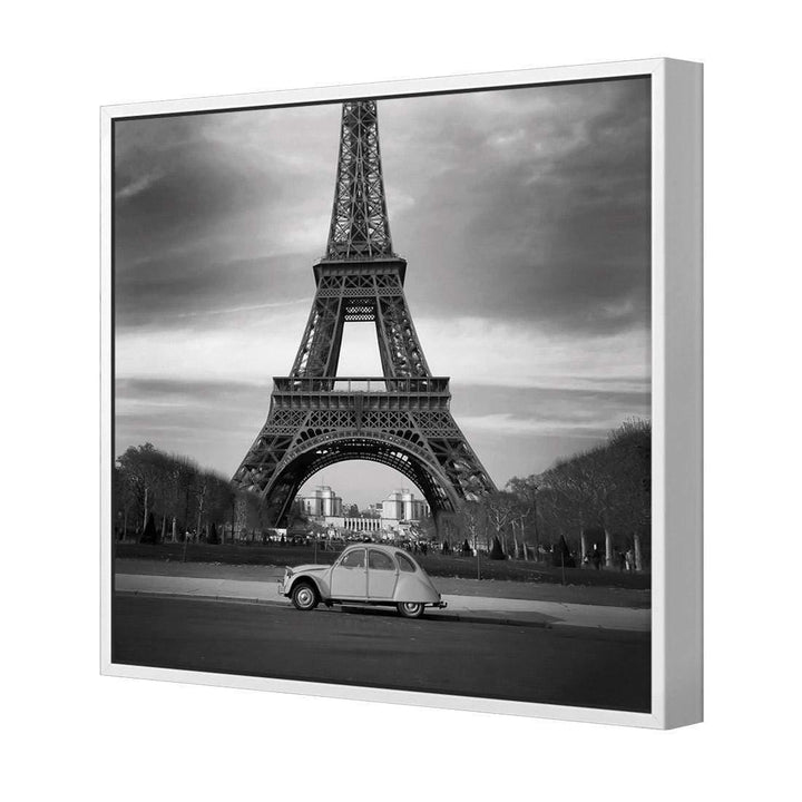 Citroen under Eiffel, Black and White (Square) Wall Art
