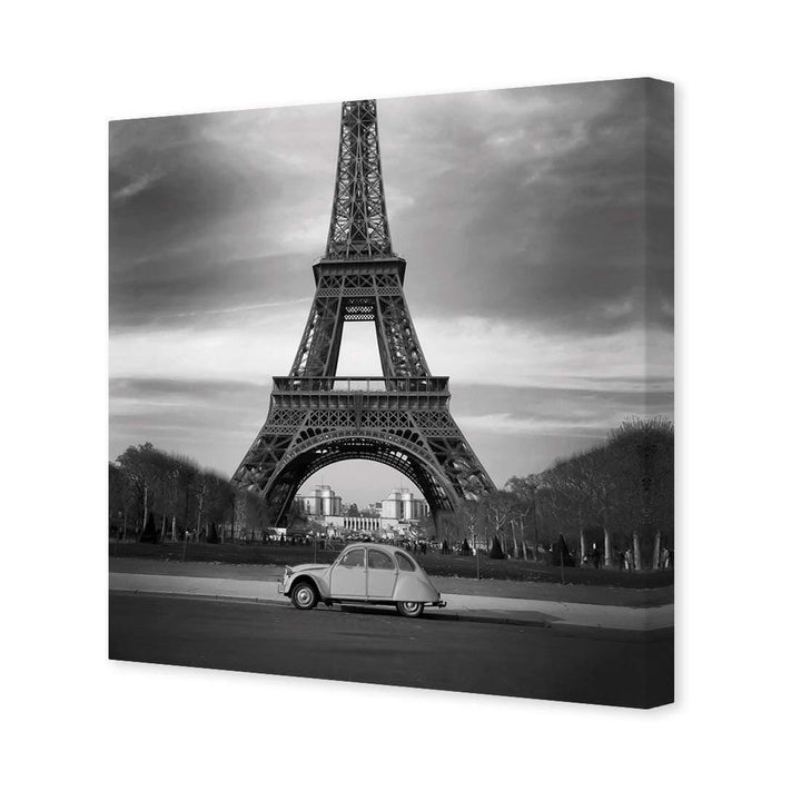 Citroen under Eiffel, Black and White (Square) Wall Art