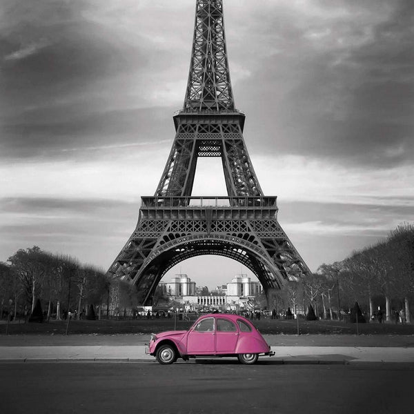 Citroen under Eiffel, Pink (Square) Wall Art