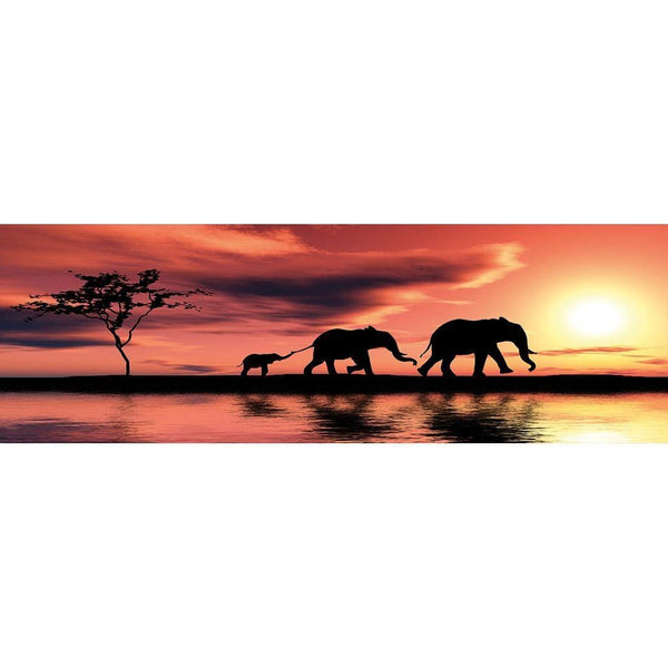 Family of Elephants at Sunset Wall Art