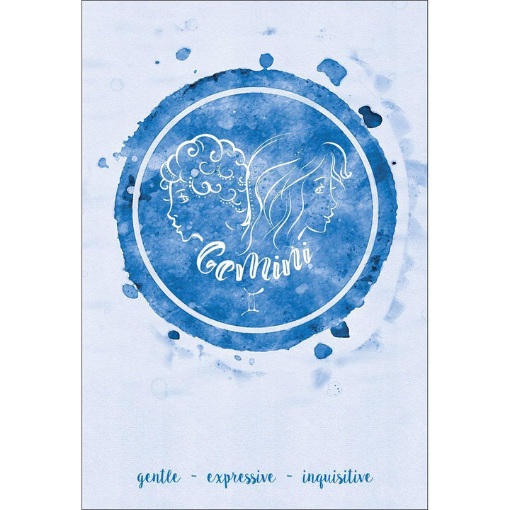 Gemini Zodiac Watercolour, Blue Wall Art