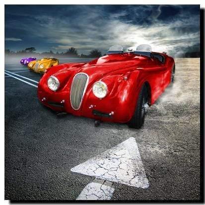 Vintage Convertible Car - Red (square) Wall Art