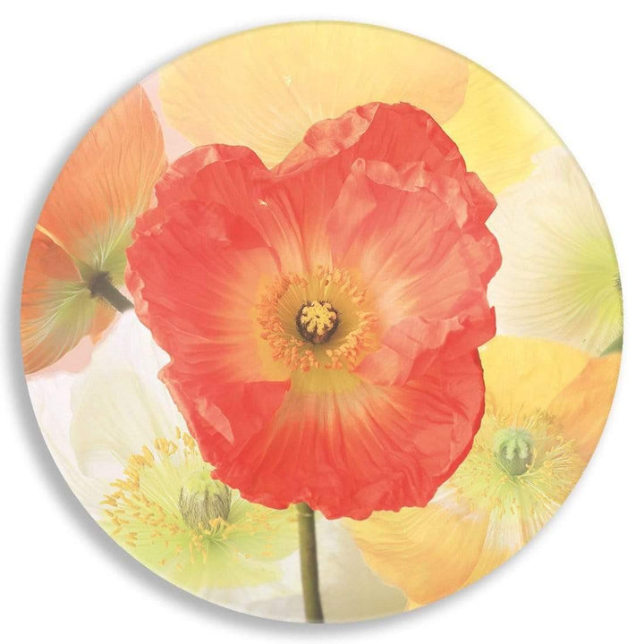 Red and Yellow Poppies Circle Acrylic Glass Wall Art