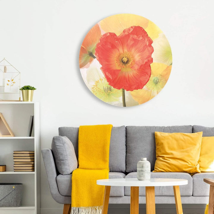 Red and Yellow Poppies Circle Acrylic Glass Wall Art