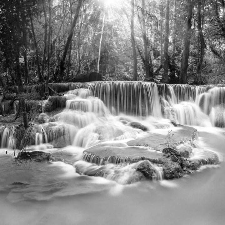 Waterfall Sunset, Black and White (square) Wall Art